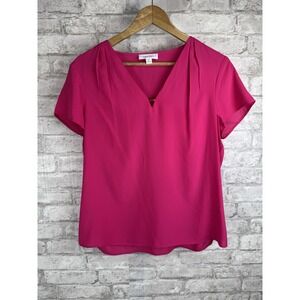 Calvin Klein Popover Office Top V-Neck Bright Pink Lightweight‎ Size Medium